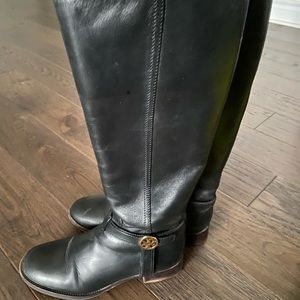 Black leather knee length Tory Burch boots